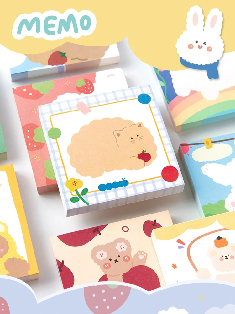 Cute Kawaii Self-adhesive Memo Pad Sticky Notes Pad Stationery Custom Sticky Notes School Office Supplies Memo Pads