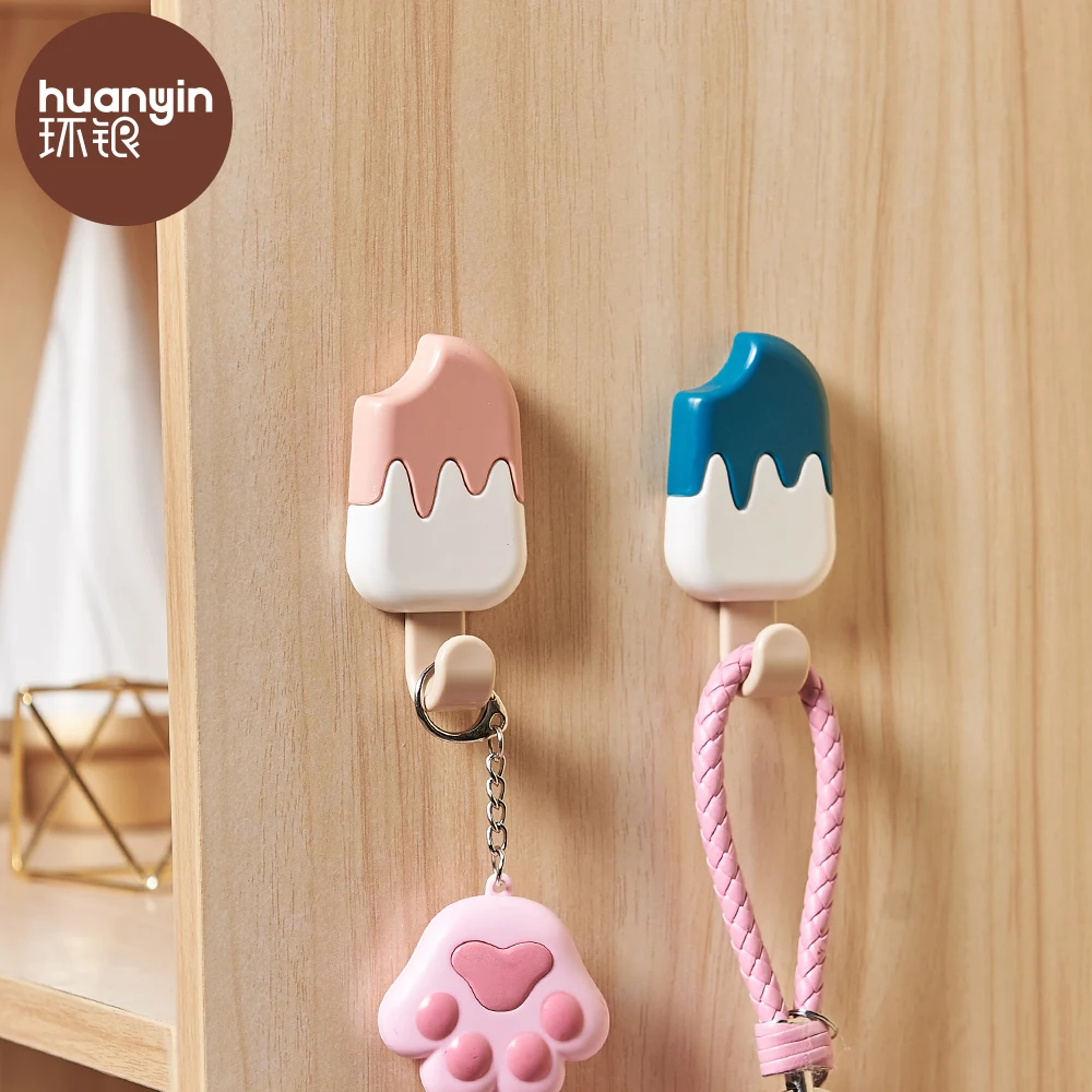 Ice cream shape kitchen bathroom double hook plastic adhesive door hooks
