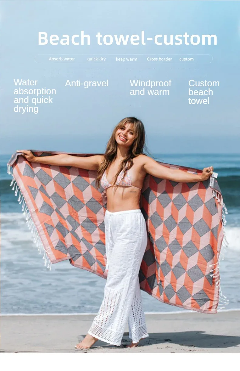Custom 100% Turkish Cotton Beach Towel Large Soft Absorbent Quick Dry Oversized Bath Towels With Tassels Turkish Fouta