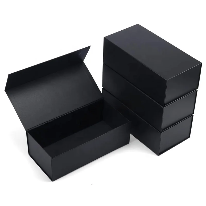 Personalized recyclable Luxury a4 Hard Rigid Black Paper Cardboard Magnetic flip Closure Gift Box Packaging Custom logo