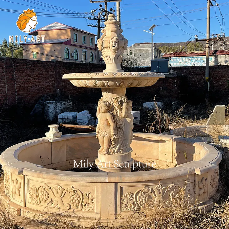 Large Natural Solid Granite Water Fountain with Carved Duck Statues for Outdoor