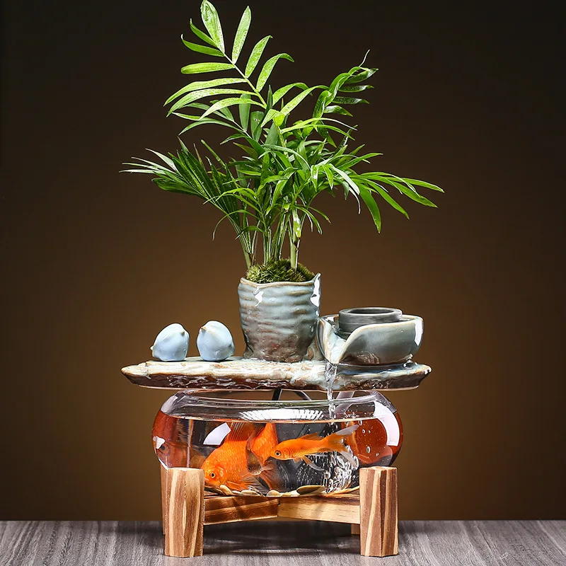 9.8inch Small Fountain Indoor Tabletop Water Fountain Home Decor Ornament Fengshui Circulating Water Fish Tank