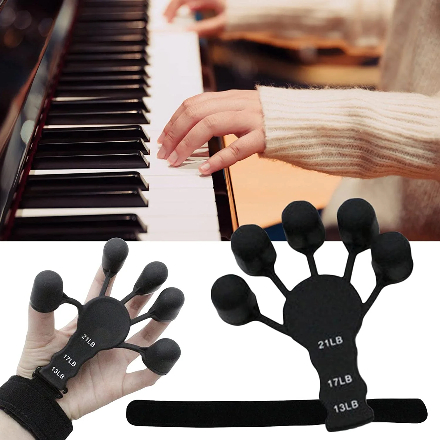 Finger Hand Strengthener Grip Trainer Silicone Hand Grip with Hand Grip Strap