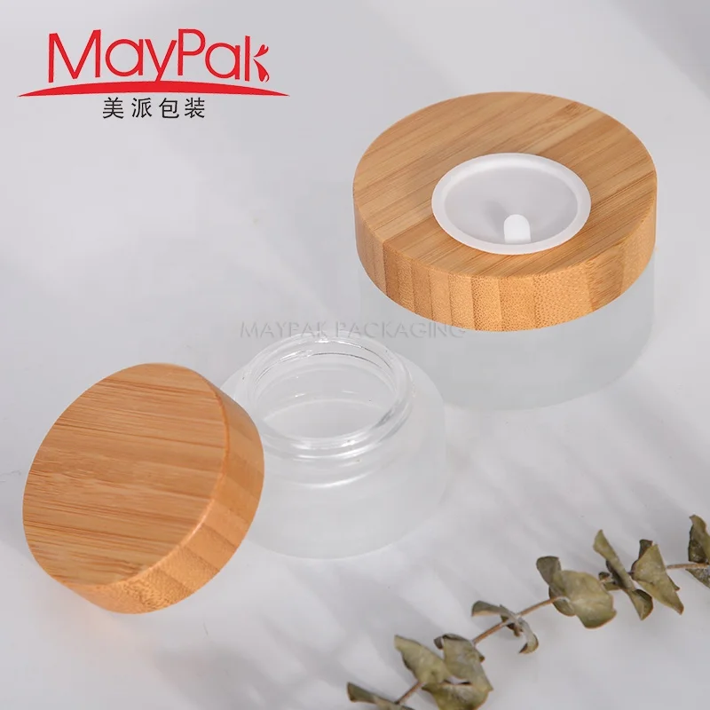5g 15g 30g 50g 100g bamboo packaging empty cosmetic glass jars manufacturer glass jar with bamboo lid