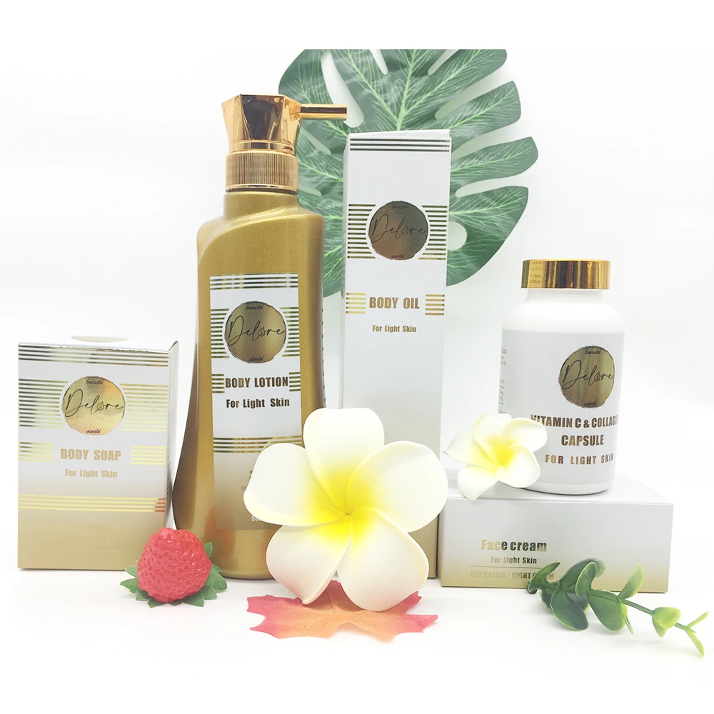 OEM Private Label Skincare 5PCS Whitening Set Vitamin C & Collagen Lotion Serum Cream Soap Pills For Lighten & Moisturizing Skin
