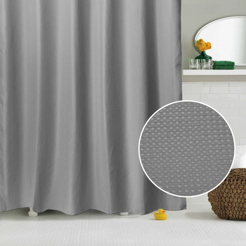 
Waffle Hotel Hookless Shower Curtain with Matching Window Curtain PVC Hook ,shower Curtain Strap Polyester Modern The Public 