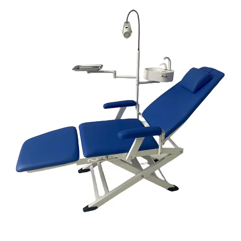 Customizable Safety Foldable Portable Dental Chair Unit with Spittoon Lamp and Tray Wall Mounted Turbine