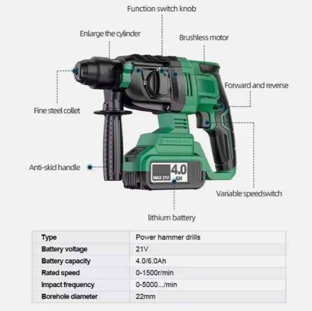 High efficient drilling Large tigger switch Electric Industrial Rotary Power Hammer Drill