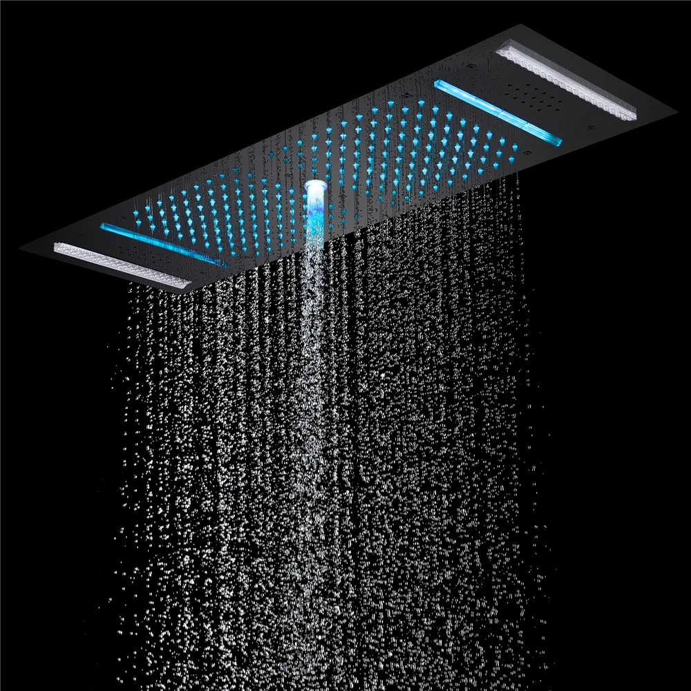 36*12inch Music Led Water Column&Rain Waterfall Shower Temperature Display Button Control Thermostatic Shower Faucet