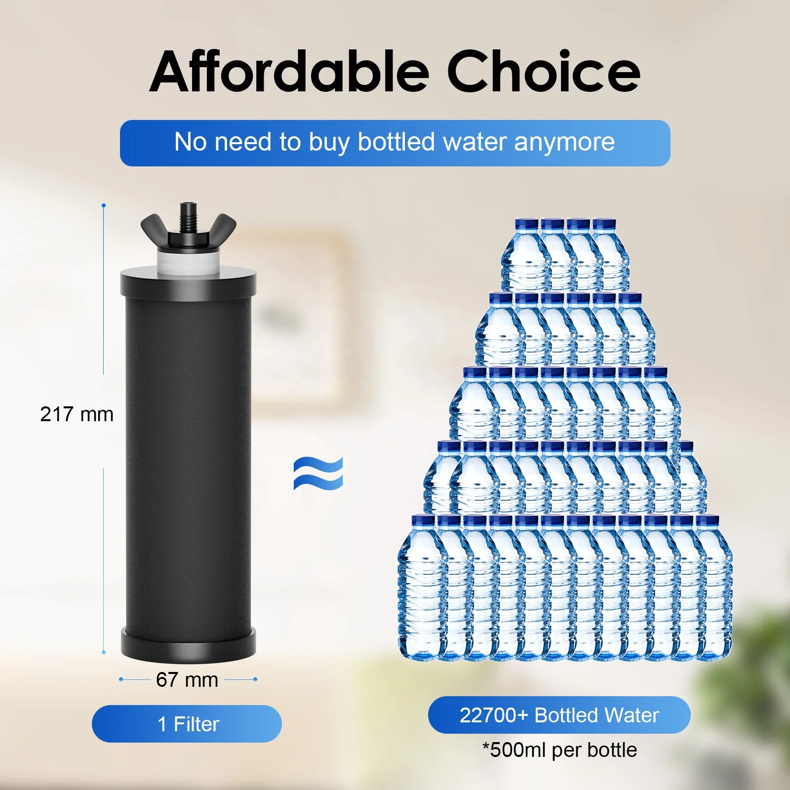 Manual Replacement Carbon Water Filter Cartridge for Household Gravity Water Filter System Countertop Water Filter