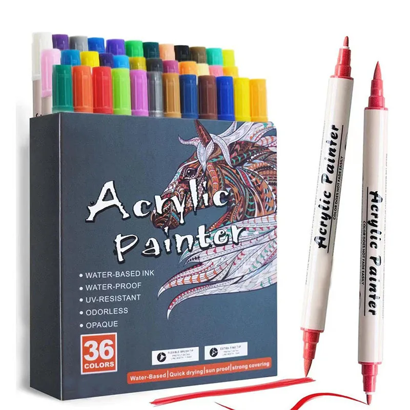 Manufacturer Wholesale Double-headed Acrylic Marker Soft Brush Waterproof DIY Student Painting Pen Graffiti 24 Color Marker Pen