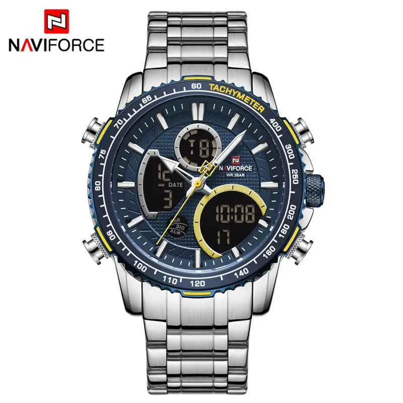 NAVIFORCE Men Watch Dual Display Blue Sport Timepiece Chronograph Quartz Wristwatch Date Male Clock Relogio Masculino NF9182