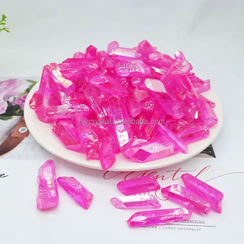 Wholesale Natural Electroplated Titanium Aura Crystal Tower Angel Aura Clear Quartz Point