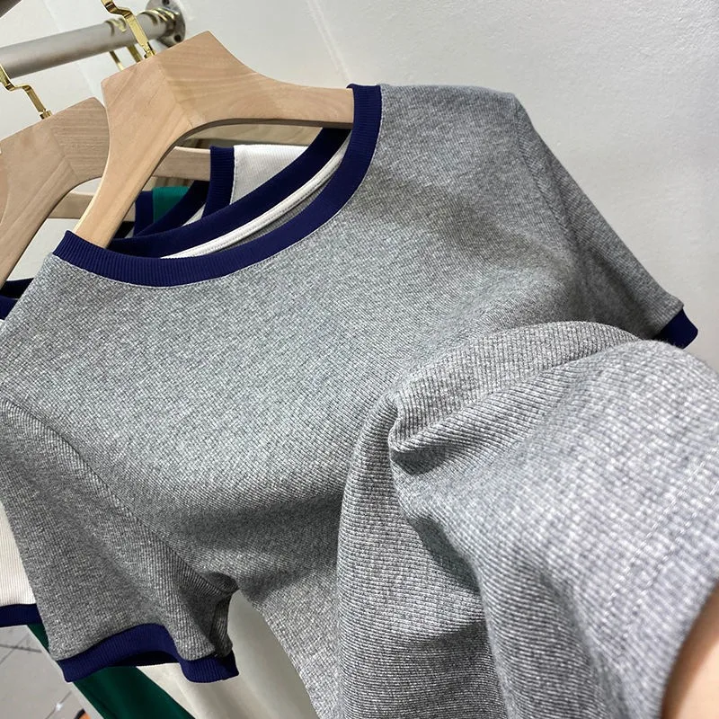 Custom Women Ringer T Shirt O-Neck 180 Grams Short Sleeve Tagless Blank t shirt 100%Cotton/Polyester black ringer tshirt