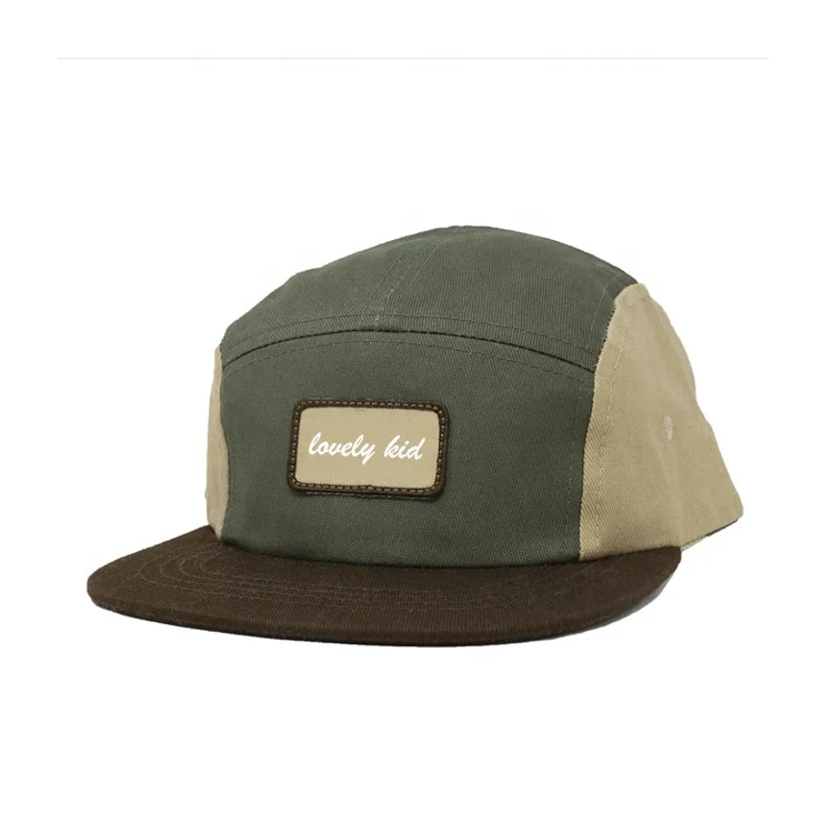 
2020 Custom Cotton Kids Size 5 Panel Camp Cap with Woven Patch 