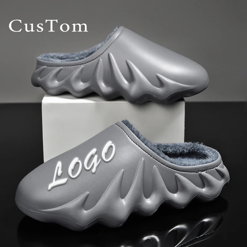 New Fashion Winter Warm Custom Printed Logo Mens Womens Fur Slippers Sandal Furry Flame Slides With Fur Custom