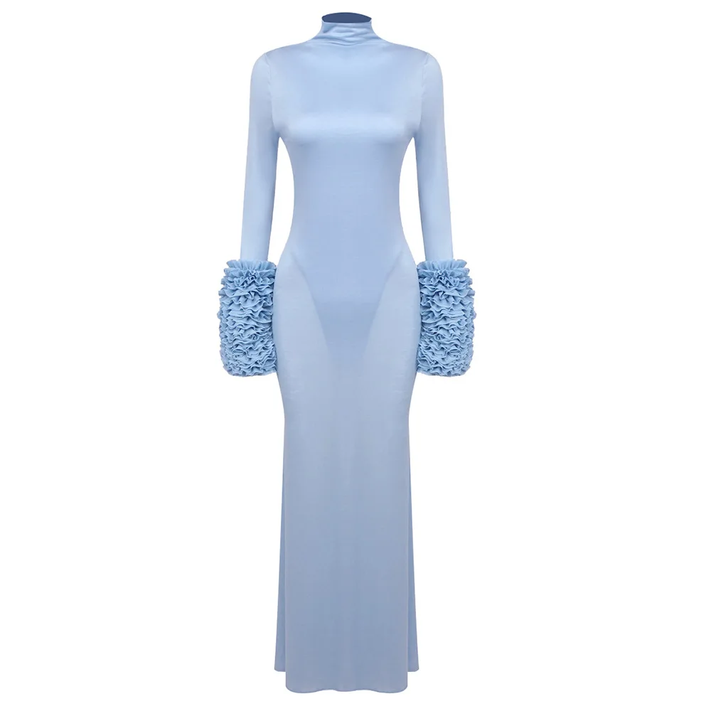New dropshipping elegant long sleeve floor length dress for women