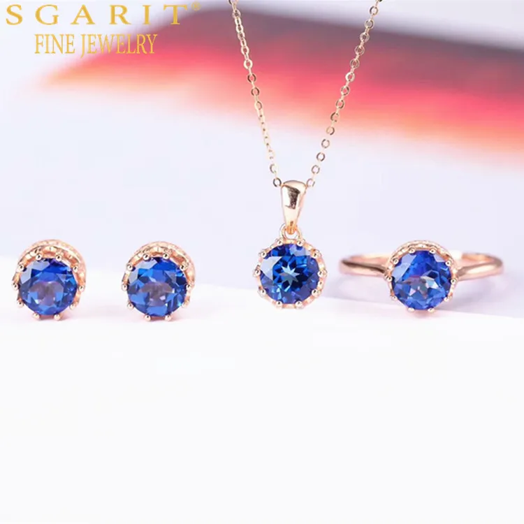 Hot Sale SGARIT New Arrival 925 Silver Natural Swiss Blue Topaz Gemstone Dubai Wedding Designs Custom Jewelry Set Women