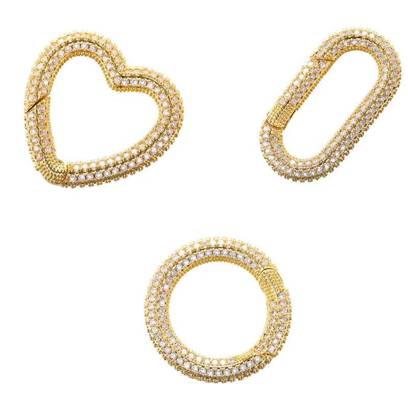 Custom 18k round diy necklace Heart clasp bracelet Gold plated carabiner oval screw 925 silver fancy clasps for jewelry making