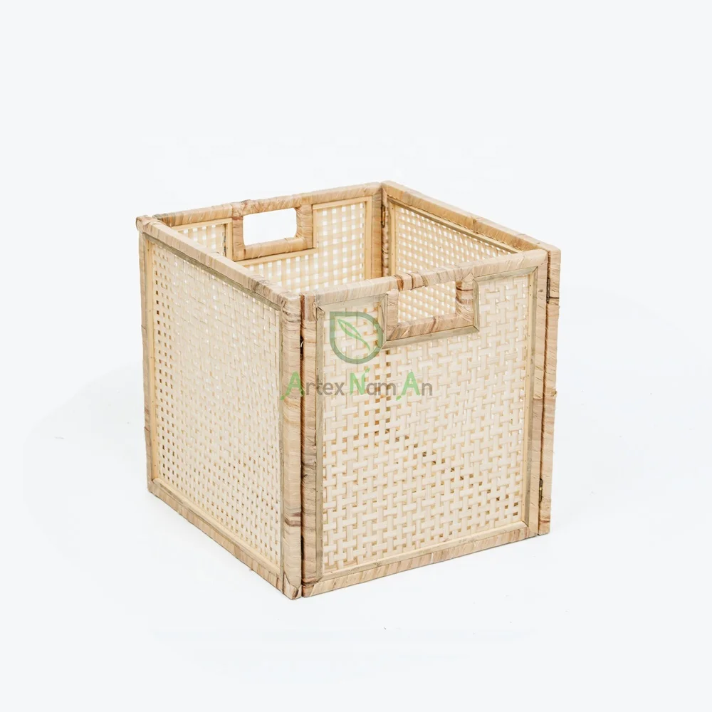 White rattan wicker cube storage basket square laundry basket/foldable storage box and drawer organizer/cube shelf storage bins