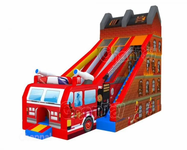 New Fire Truck Pvc Inflatable Slide Outdoor Games Jumping Castle Commercial 30ft Inflatable Dry Slide