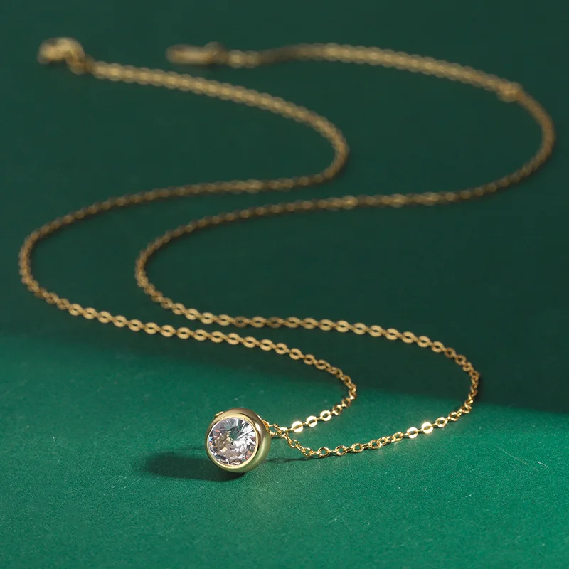 High Quality Custom Jewelry 925 Sterling Silver Bezel Setting Cz Choker Round Zircon Pendant Necklace