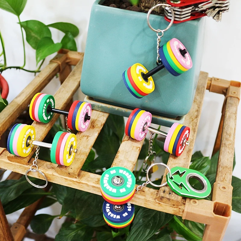 neoprene dumbbell DIY business 3D llaveros CHAVEIRO lead three hole fitness weight plate keychain