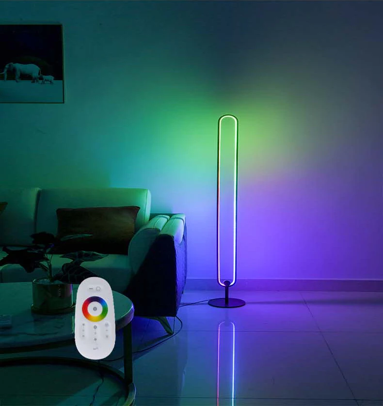 Drop Shipping Creative Room Vibe Corner Floor Lamps for Living Room Modern LED Tube Color Changing Puck Lights Warm and RGB