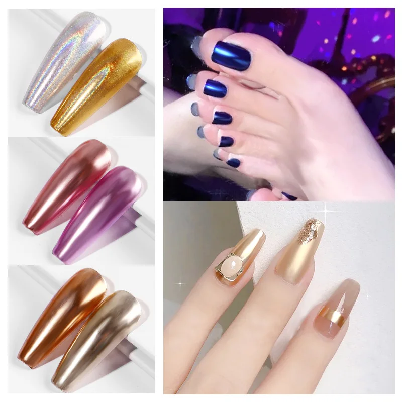 Hot Selling Double-colored Chrome Nail Powder Solid Pigment Pen Laser Flashing Aurora Mirror Powder Pen
