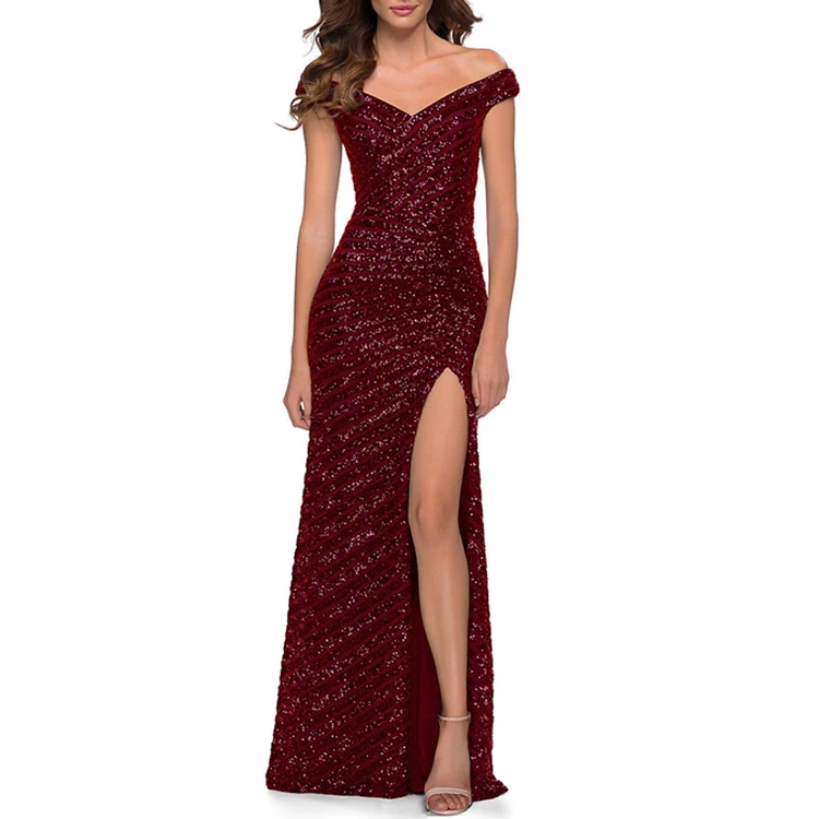 New arrival 2024 dresses women lady elegant  Off Shoulder Sequins Slit Evening Dress