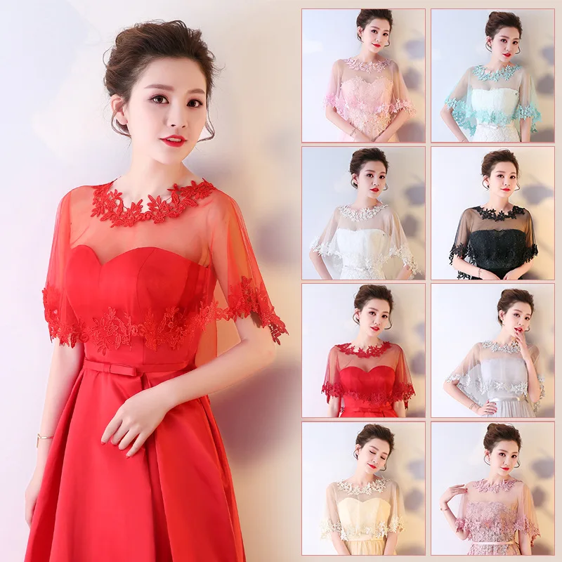 yuan women white black red  lace   bolero  lady  wedding party  cloak  shawl cardigan