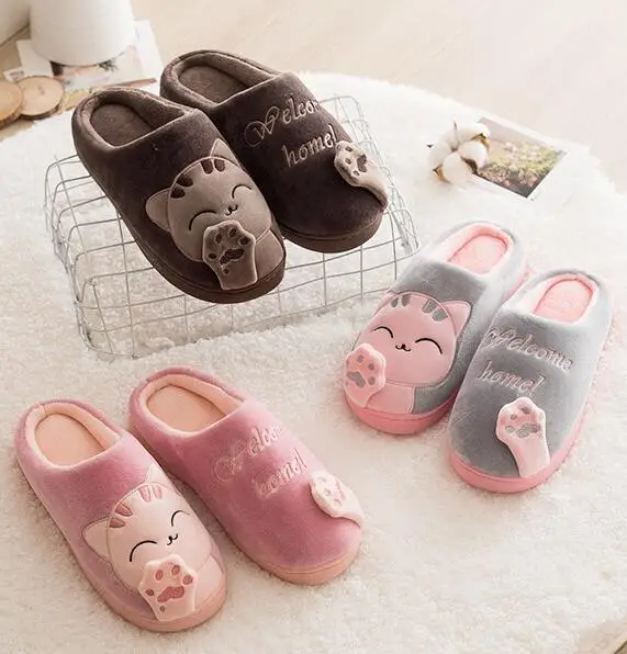 Indoor Cosplay Adult Animal Shoes Sweet Home Cat Stuffed Plush Winter Slipper