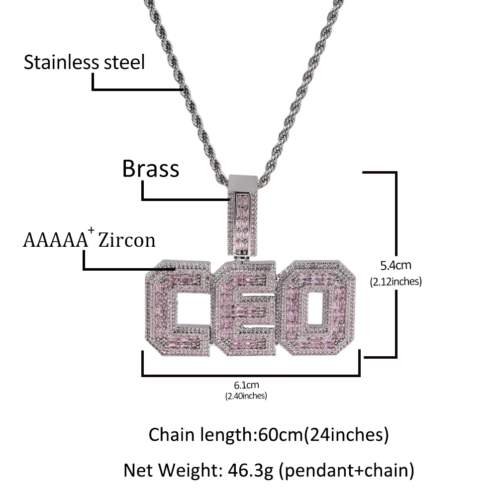 Uwin Hip Hop Jewelry Fashion Jewelry Necklaces Pink CZ Beauty Women Jewelry Baguette Zircon Custom Name Pendent Charming