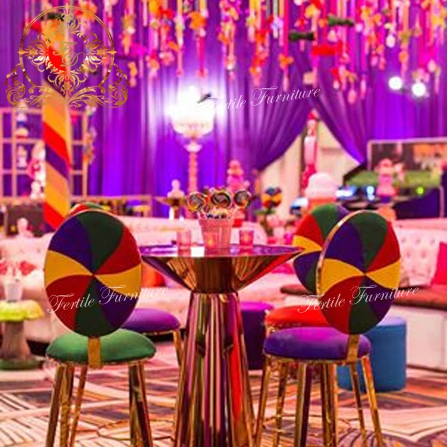 Modern  bar set  gold stainless steel  bar cocktail table and stool