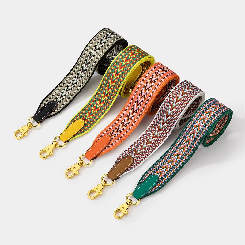 2022 Fashion 3.8 cm Width Contrasting Colors Webbing Leather Ends Cross Body Branded Bag Detachable Shoulder Straps for Purse