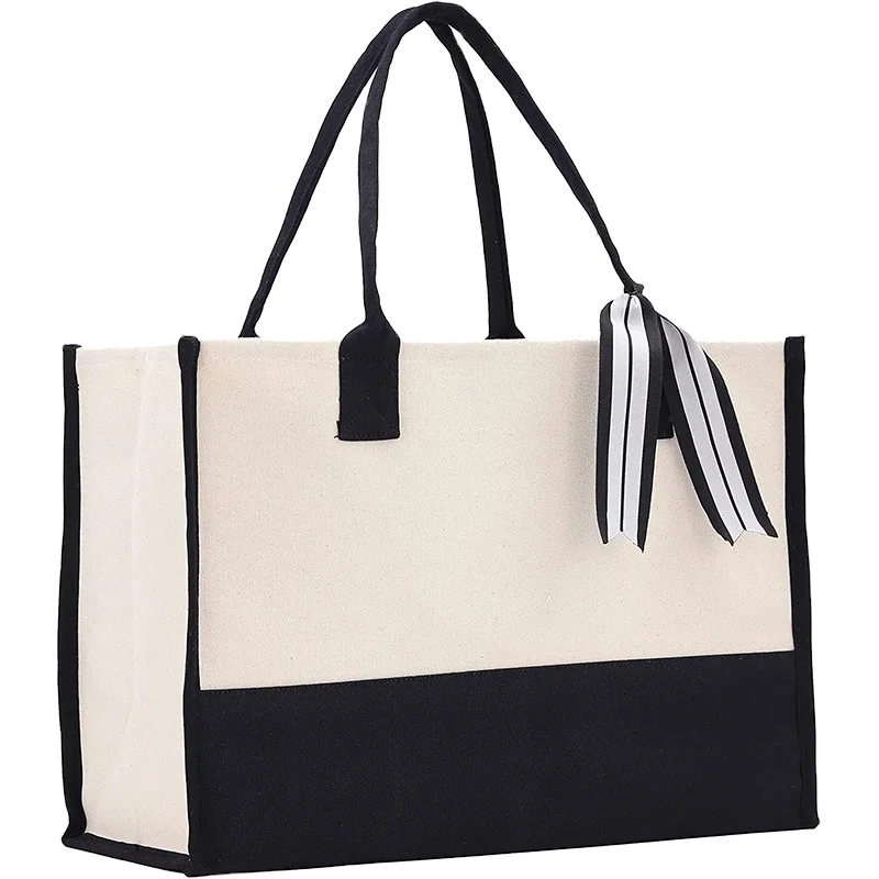 Customized Letter Logo oversized Cotton Canvas Tote Initial Gifts Beach Bag Monogrammed Tote Bags For Women