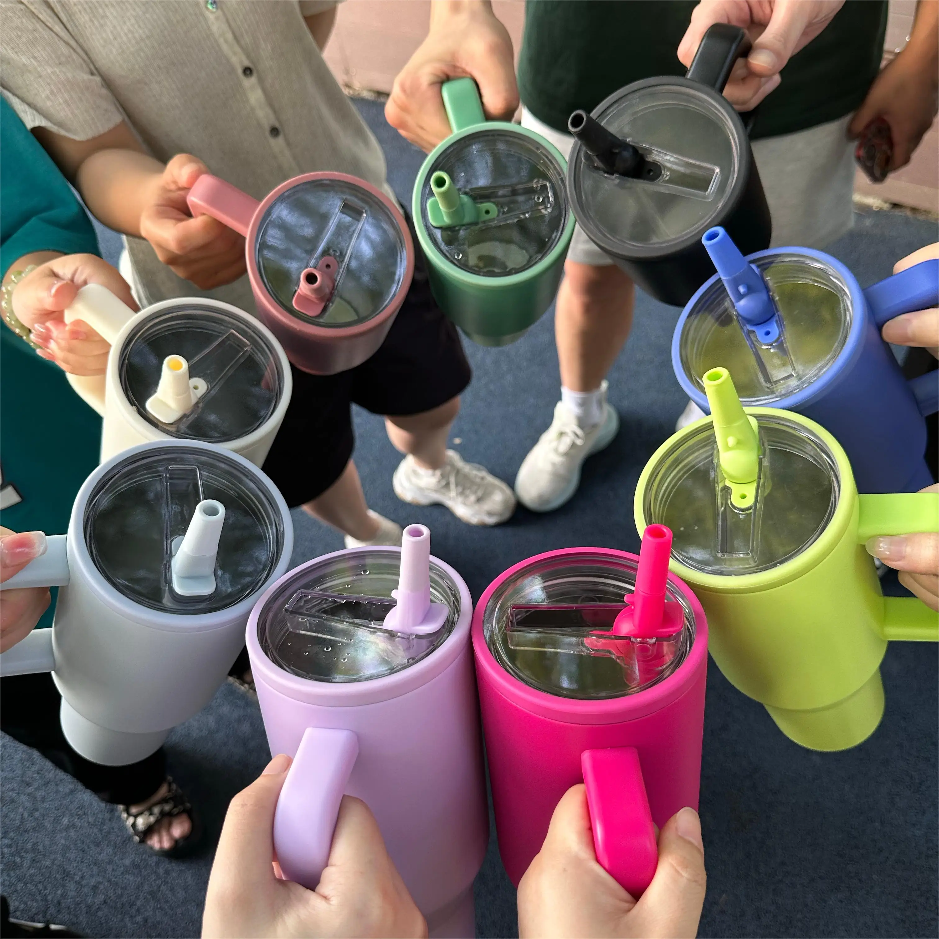 40 oz Tumbler Double Walled Insulated Stainless Steel Leak Proof Cup Travel Mug with Handle and flip straw on lid