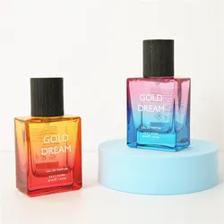 free sample 30ml 30 ml gradient colorful rectangle classic decant perfume bottles crimping gold spray black cap