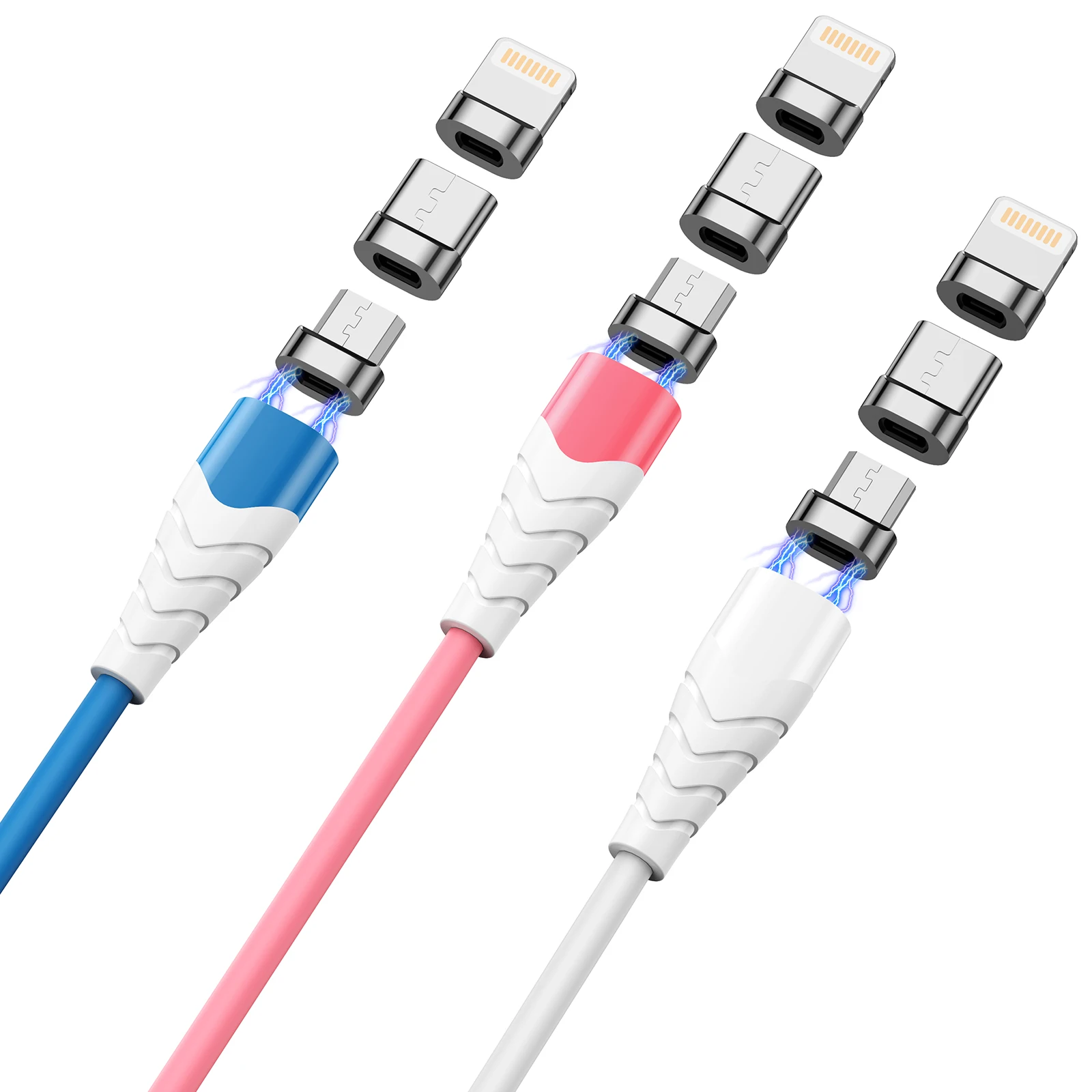 safty 3 In 1 charging cable liquid soft rubber Magnetic Cable USB cable with micro-USB type C ios plug
