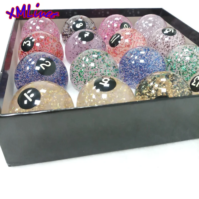 
57.25mm Phenolic Resin Billiards Pool Balls Transparent with Glitter 16pcs complete set Billiards table balls accessories 