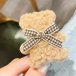 Korean plush bear hairpin Lovely simple side clip girl hairpin hair clip set kids hair accessories