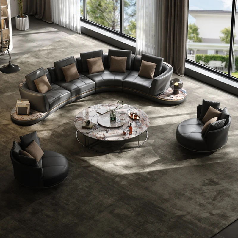 Luxury Leather Sofa Villa Luxury House Large Flat Living Room Corner Sofa Italian Curved  Leather Sofas Combination