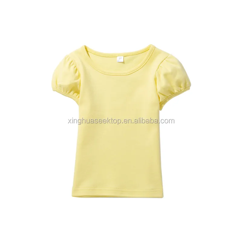 
blank organic cotton puff sleeve O neck baby girl T shirts wholesale 