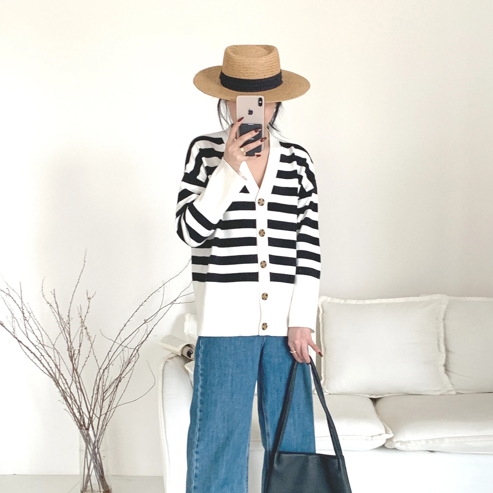 Knitted Cardigan Knit Sweater Custom for Women Stripe Knit Long Sleeve Button Front Cardigan Sweater Vintage Oversized Cardigan