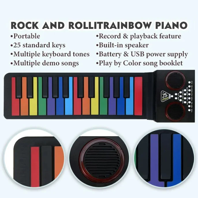 25Keys Portable Electric Soft Keyboard Waterproof Musical Play Mat Instrument Rainbow Flexible Roll Up Piano For Kid