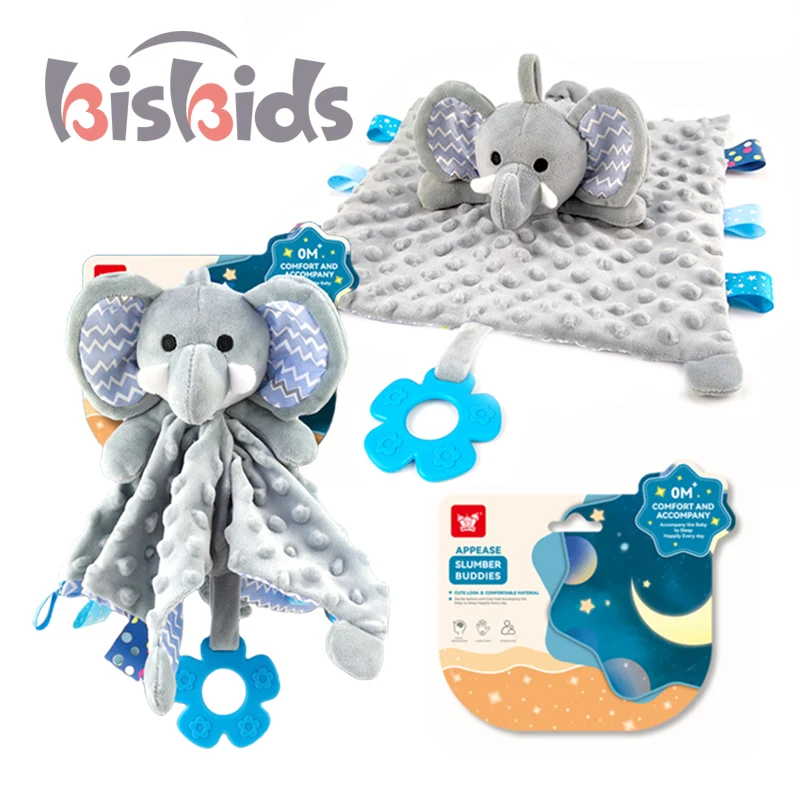 Soft Comfortable Stuffed Plush Cartoon Elephant Animal Saliva Towel Baby Security Blanket Sleeping Soothing Toy