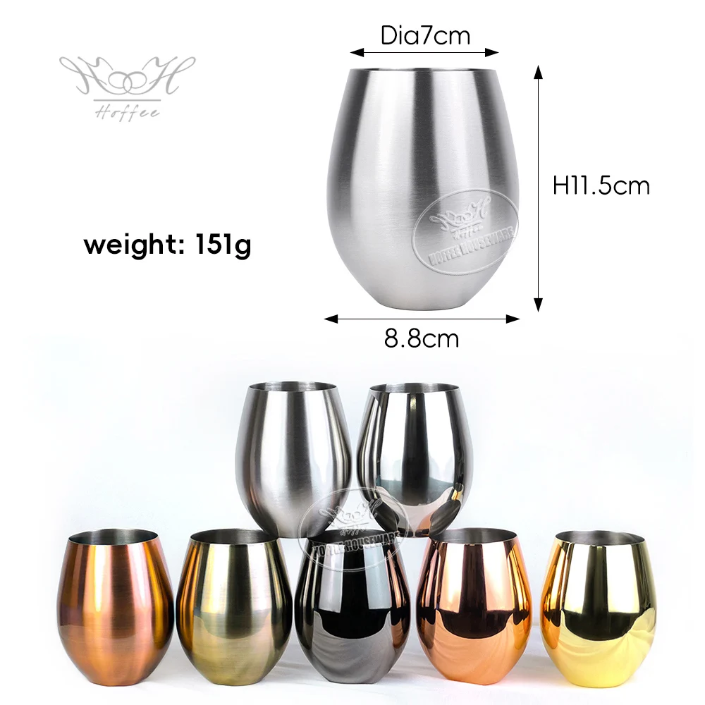 Stemless Stainless Steel Wine Glasses 570ml 19oz Metal Coffee Tea Cup Mugs Wine Cocktail Beer Drinking Tumbler