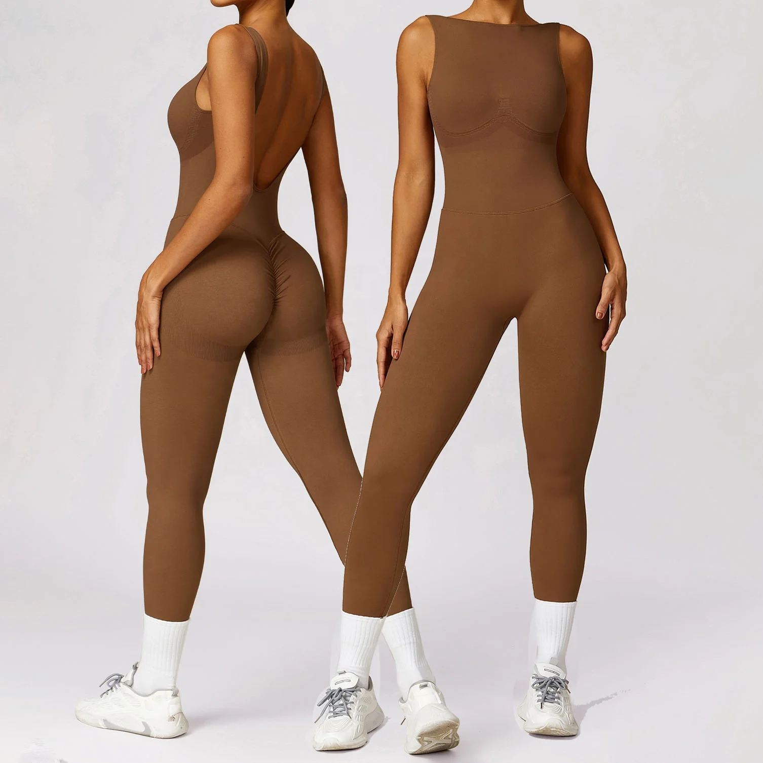 YIYI V Back Scrunch Butt High Stretchy Gym Leggings Jumpsuits Girls High Impact Bra Seamless Rompers Sports Jumpsuit For Women