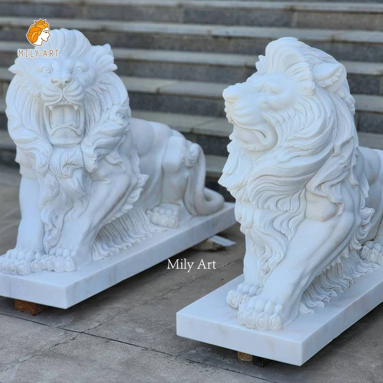 Manufactory Hot Sale Life Size Natural Marble Lion and Cherub Statue Garden Decoration