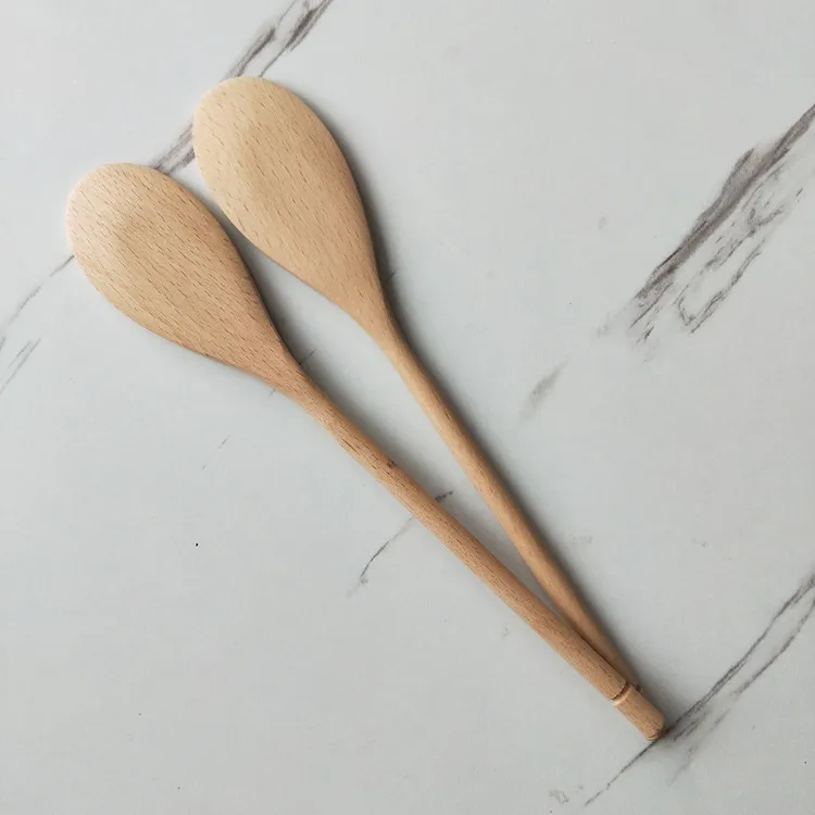 Durable Natural  Kitchen Measuring Spoon Beech Wooden Long Handle Spoons
